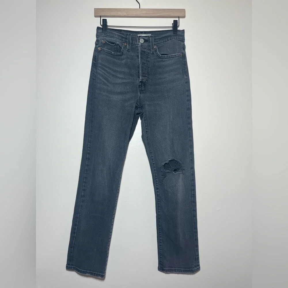 LEVI’S Wedgie Straight Black Distressed Button Fly‎ Jeans | 27 x 28